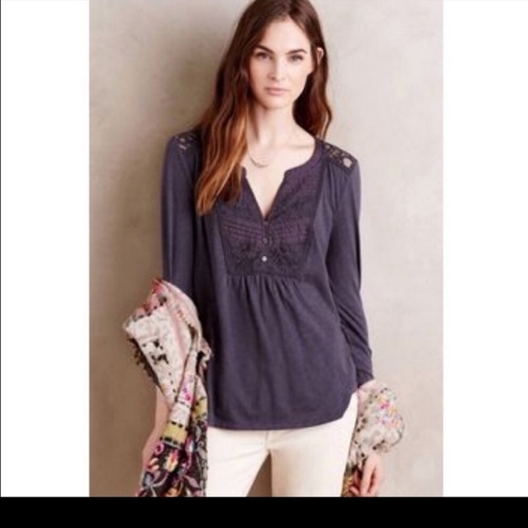 Anthropologie Meadow Rue Anona Lace‎ Bib Tee - Picture 1 of 10